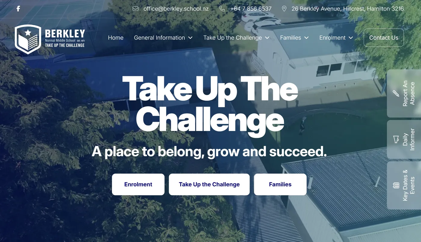 Berkley Normal Middle School website, desktop view