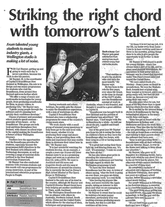 Newspaper interview with Carl Rayner at the Capital E SoundHouse studio